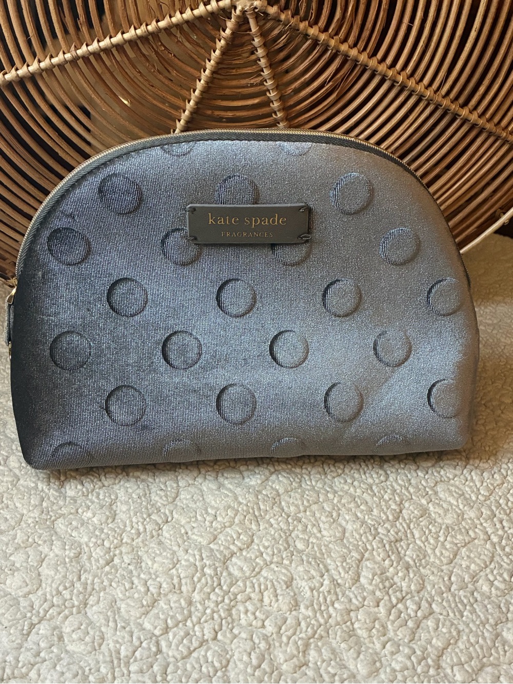 Kate Spade Fragrances Gray Polka Dot Cosmetic Makeup Bag Zip Pouch